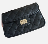 Black Mini Faux Leather Quilted Crossbody Mini Bag