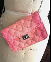Two Tone Hot Pink Mini Faux Leather Quilted Crossbody Mini Bag