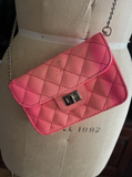 Two Tone Hot Pink Mini Faux Leather Quilted Crossbody Mini Bag