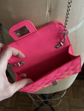 Two Tone Hot Pink Mini Faux Leather Quilted Crossbody Mini Bag
