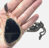 One Of A Kind Raw Geode Slice Black Chanel Necklace