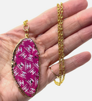 One Of A Kind Raw Geode Slice Pink Chanel Necklace