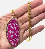 One Of A Kind Raw Geode Slice Pink Chanel Necklace