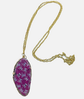 One Of A Kind Raw Geode Slice Pink Chanel Necklace