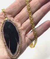 One Of A Kind Raw Geode Slice Pink Chanel Necklace