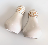 New Chanel Gold & White Ceramic China Salt & Pepper Shakers Set