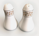 New Chanel Gold & White Ceramic China Salt & Pepper Shakers Set