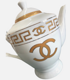 New Chanel Gold & White Ceramic China Teapot