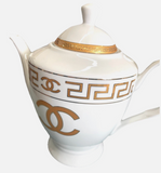 New Chanel Gold & White Ceramic China Teapot