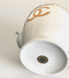 New Chanel Gold & White Ceramic China Teapot