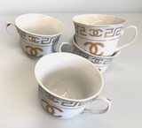 New Chanel Gold & White Ceramic China Teacups Set Of 4