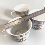 New Chanel Gold & White Ceramic China Teacups Set Of 4