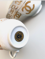 New Chanel Gold & White Ceramic China Teacups Set Of 4
