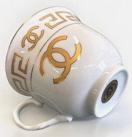 New Chanel Gold & White Ceramic China Teacups Set Of 4