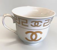 New Chanel Gold & White Ceramic China Teacups Set Of 4