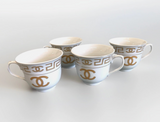 New Chanel Gold & White Ceramic China Teacups Set Of 4