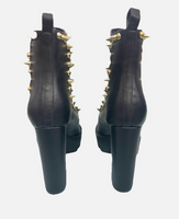 New Cape Robin Gold Studded Black Faux Leather High Heel Platform Spike Boot 6.5