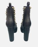 New Cape Robin Gold Studded Black Faux Leather High Heel Platform Spike Boot 6.5
