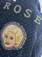Custom Handmade Embellished Denim Jacket Beaded Velvet Rose Golden Girls sz XL