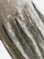 Vintage Silver Sequin Pleated Skirt Dress Sz M