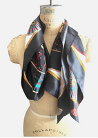 Authentic Vintage HERMES "FEUX D'ARTIFICE 1837-1991" Black 100% Silk Scarf