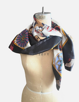 Authentic Vintage HERMES "FEUX D'ARTIFICE 1837-1991" Black 100% Silk Scarf