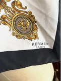 Authentic Vintage HERMES Chain Link Charm Bracelet Print Black 100% Silk Scarf