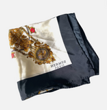 Authentic Vintage HERMES Chain Link Charm Bracelet Print Black 100% Silk Scarf