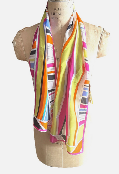 Authentic Vintage Emilio Pucci Signature Colorful Print Silk Scarf 12.5” X 53”
