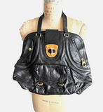 Alexander McQueen Soft Black Leather Tote Bag With Gold Accent Buckles & Zippers