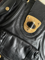 Alexander McQueen Soft Black Leather Tote Bag With Gold Accent Buckles & Zippers