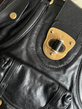 Alexander McQueen Soft Black Leather Tote Bag With Gold Accent Buckles & Zippers