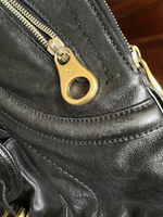 Alexander McQueen Soft Black Leather Tote Bag With Gold Accent Buckles & Zippers