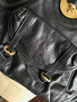 Alexander McQueen Soft Black Leather Tote Bag With Gold Accent Buckles & Zippers