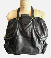 Alexander McQueen Soft Black Leather Tote Bag With Gold Accent Buckles & Zippers