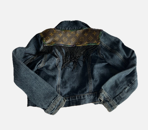 Custom Louis Vuitton Embellished Denim Jacket With Beaded Fringe Kids 6 L