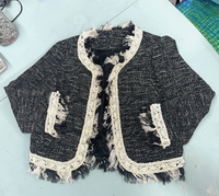 Embellished Tweed Blazer With Chiffon Ruffles And Beaded Edging Sz SM
