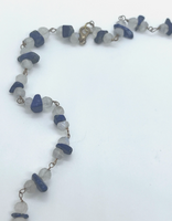 Pink Druzy Chevron Beaded Moonstone & Lapis Necklace