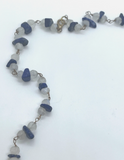 Pink Druzy Chevron Beaded Moonstone & Lapis Necklace