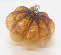 Hand Blown Swirled Art Glass Pumpkin With Applied Clear Stem 4.5” Round