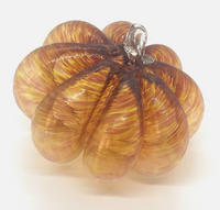 Hand Blown Swirled Art Glass Pumpkin With Applied Clear Stem 4.5” Round