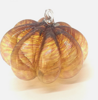Hand Blown Swirled Art Glass Pumpkin With Applied Clear Stem 4.5” Round