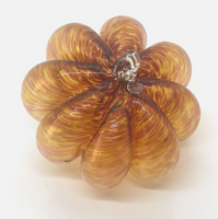 Hand Blown Swirled Art Glass Pumpkin With Applied Clear Stem 4.5” Round
