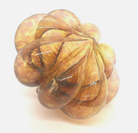 Hand Blown Swirled Art Glass Pumpkin With Applied Clear Stem 4.5” Round