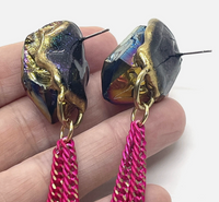 Disco Ball Quartz Glitter And Pink Chain Earrings F fashionistad