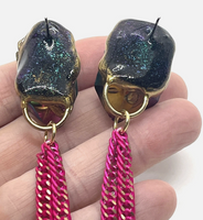 Disco Ball Quartz Glitter And Pink Chain Earrings F fashionistad