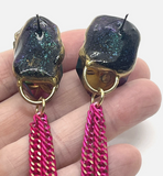 Disco Ball Quartz Glitter And Pink Chain Earrings F fashionistad