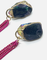 Disco Ball Quartz Glitter And Pink Chain Earrings F fashionistad