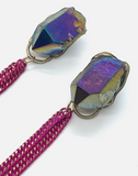 Disco Ball Quartz Glitter And Pink Chain Earrings F fashionistad