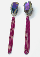 Disco Ball Quartz Glitter And Pink Chain Earrings F fashionistad
